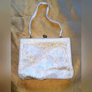 Gorgeous white beaded antique purse